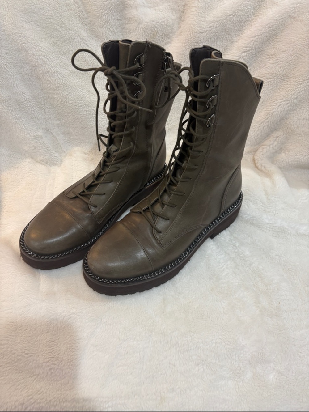 Sam Edelman Olive Green Lace-Up Combat Boots